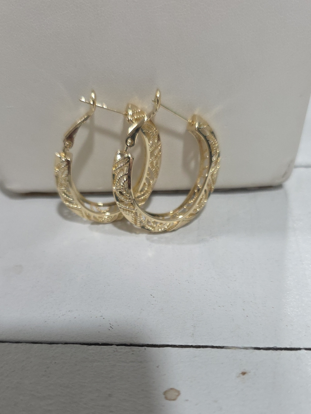 Elegant 14k Gold Plated Textured Hoop Earrings - Women Jewelry